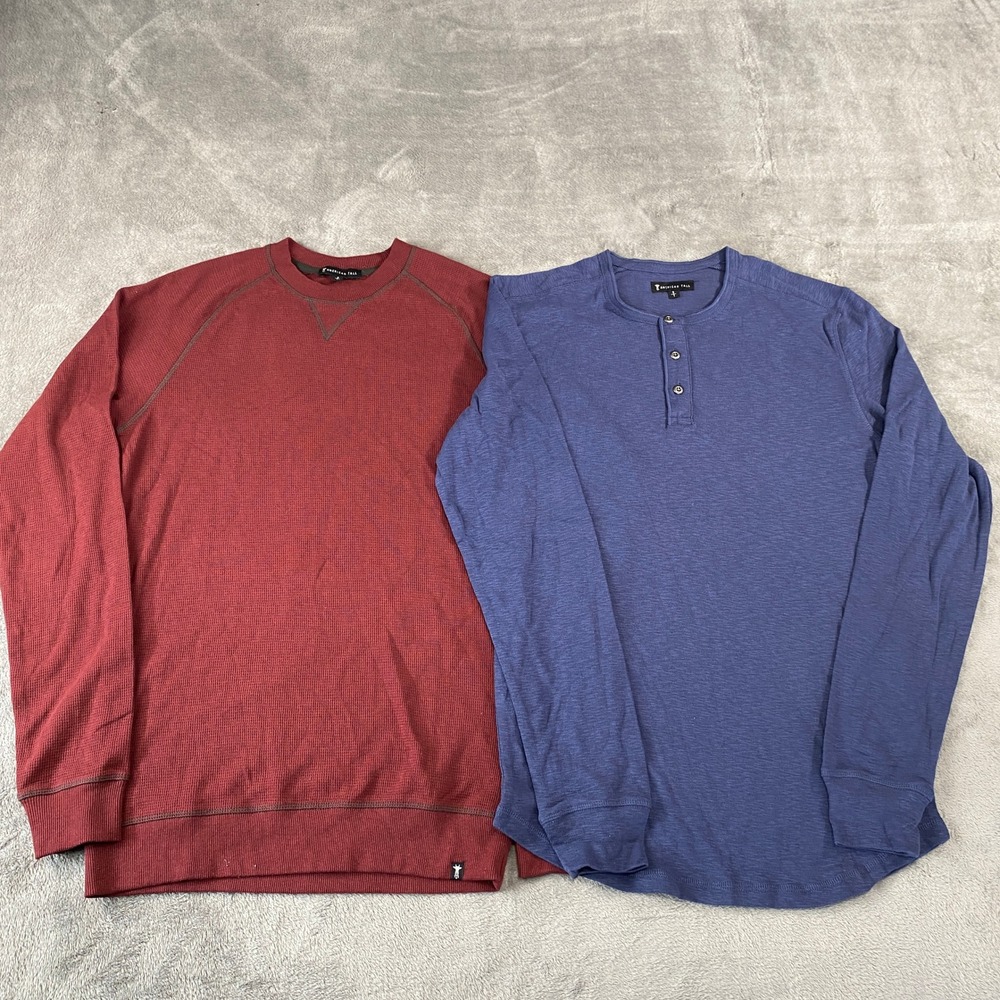 American Tall Thermal Shirts Mens Small Tall Burgundy Blue Henley Bundle 2pk